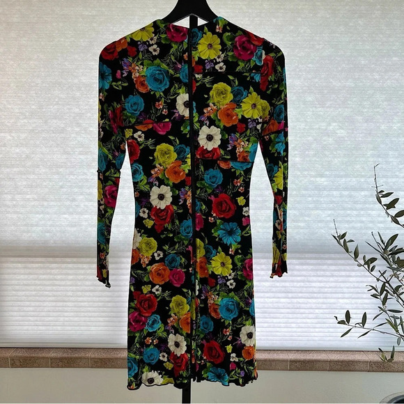 Alice + Olivia Delora Patchwork Floral Long Sleeve Mini Dress Flower Garden NWT - Picture 4 of 6